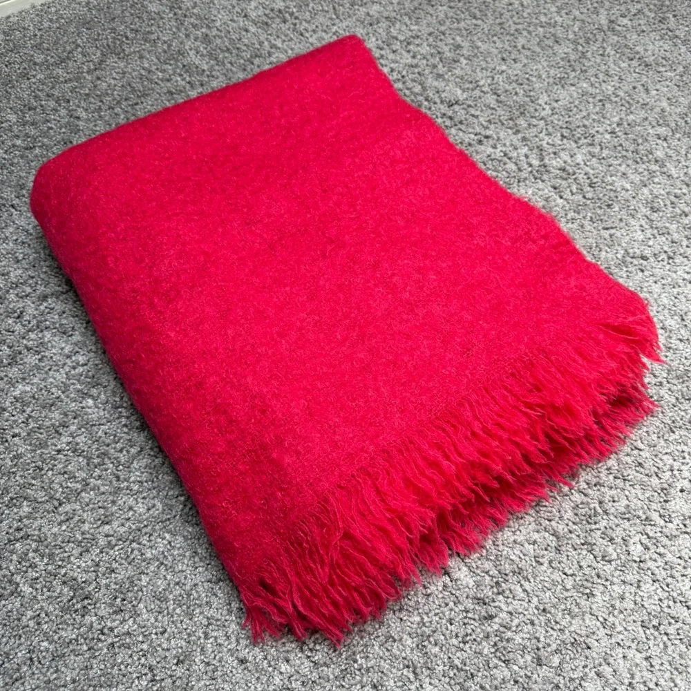 Vintage Superweave Clan Mohair‎ Throw Blanket Fringe Brushed Red 70